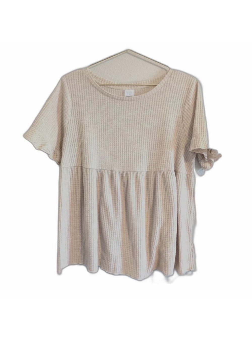 Time and Tru Maternity Medium 8-10 Babydoll Top Short Sleeve Polyester Oatmeal